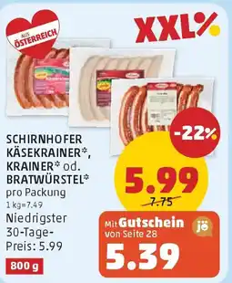 PENNY Schirnhofer käsekrainer krainer od. bratwürstel Angebot