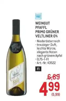 Metro WEINGUT PFAFFL PRIMO GRÜNER VELTLINER 0% Angebot