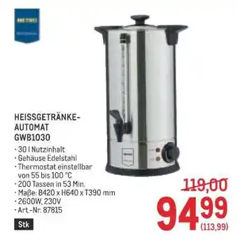 Metro HEISSGETRÄNKE-AUTOMAT GWB1030 Angebot