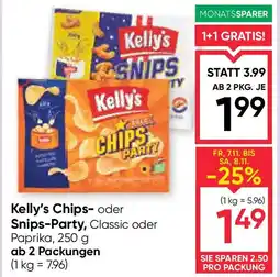 Maximarkt Kelly's Chips- oder Snips-Party, Classic oder Paprika Angebot
