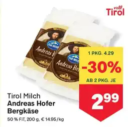 MPreis Tirol Milch Andreas Hofer Bergkäse Angebot