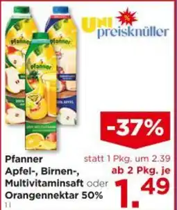 Unimarkt Pfanner Apfel-, Birnen-, Multivitaminsaft oder Orangennektar 50% Angebot