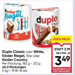 Maximarkt Duplo classic oder white, kinder riegel oder kinder country Angebot