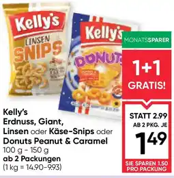 Maximarkt Kelly's erdnuss, giant, linsen oder käse-snips oder donuts peanut & caramel Angebot