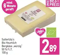 Sutterlüty Sutterlüty's Bio Heumilch Bergkäse würzig 50 % Fit Angebot