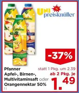 Unimarkt Pfanner Apfel-, Birnen-, Multivitaminsaft oder Orangennectar 50% Angebot