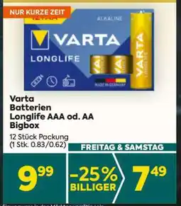 Billa Varta Batterien Longlife AAA od. AA Bigbox Angebot