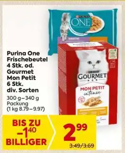 Billa Purina One Frischebeutel 4 Stk. od. Gourmet Mon Petit 6 Stk. div. Sorten Angebot
