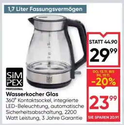 Maximarkt Wasserkocher Glas Angebot
