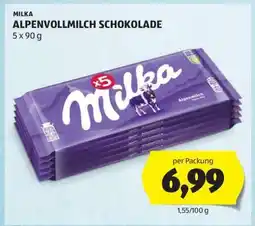 Hofer MILKA ALPENVOLLMILCH SCHOKOLADE Angebot