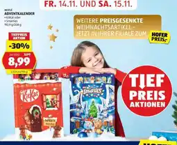 Hofer NESTLÉ ADVENTKALENDER KitKat oder Smarties 193,9/208 g Angebot