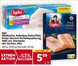Billa Iglo wildlachs, kabeljau naturfilet, polar-dorsch vorteilspackung, msc od. garnelen Angebot