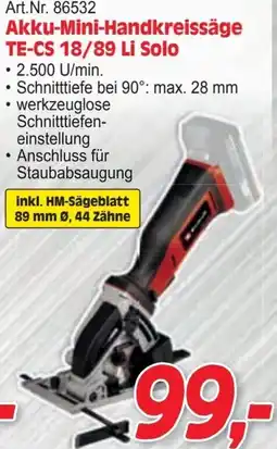 Zgonc Akku-Mini-Handkreissäge TE-CS 18/89 Li Solo Angebot