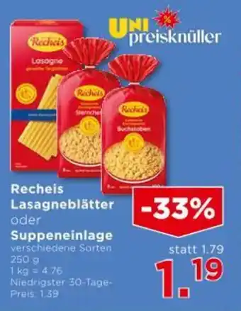 Unimarkt Recheis Lasagneblätter oder Suppeneinlage Angebot