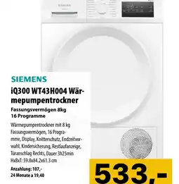Cosmos SIEMENS iQ300 WT43H004 Wär- mepumpentrockner Angebot