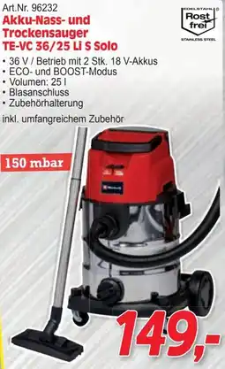 Zgonc Akku-Nass- und Trockensauger TE-VC 36/25 Li S Solo Angebot