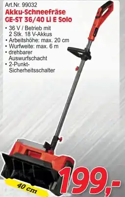 Zgonc Akku-Schneefräse GE-ST 36/40 Li E Solo Angebot