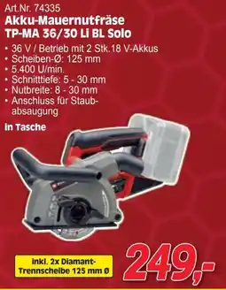 Zgonc Art.Nr. 74335 Akku-Mauernutfräse TP-MA 36/30 Li BL Solo Angebot