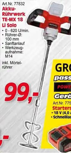 Zgonc Art.Nr. 77832 Akku- Rührwerk TE-MX 18 Li Solo Angebot