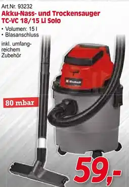 Zgonc Art.Nr. 93232 Akku-Nass- und Trockensauger TC-VC 18/15 Li Solo Angebot