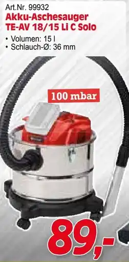 Zgonc Art.Nr. 99932 Akku-Aschesauger TE-AV 18/15 Li C Solo Angebot