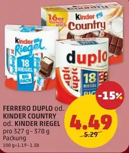 PENNY Ferrero duplo od. kinder country od. kinder riegel Angebot