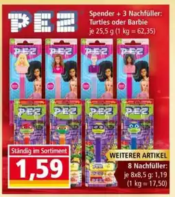 Norma PEZ Spender + 3 Nachfüller: Turtles oder Barbie Angebot