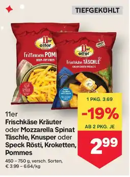 MPreis 11er Frischkäse Kräuter oder Mozzarella Spinat Täschle, Knusper oder Speck Rösti, Kroketten, Pommes Angebot