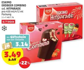 PENNY Eskimo Erdbeer Combino Od. Hitparade 450 ml/472 ml Angebot
