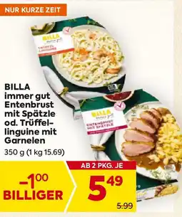Billa Entenbrust mit Spätzle od. Trüffellinguine mit Garnelen BILLA Angebot