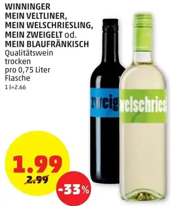 PENNY Winninger Mein Veltliner,Mein Welschriesling 0,75 Liter Angebot
