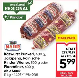 Maximarkt Käswurst Punkerl, Jalapena, Polnische, Rinder Wiener, Florentiner Angebot