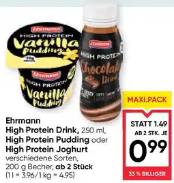 Maximarkt Ehrmann high protein drink, high protein pudding oder high protein joghurt Angebot