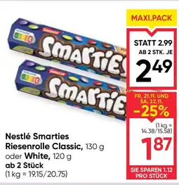Maximarkt Nestlé smarties riesenrolle classic, oder white Angebot