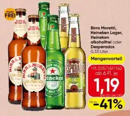 Interspar Birra Moretti, Heineken Lager, Heineken alkoholfrei oder Desperados Angebot