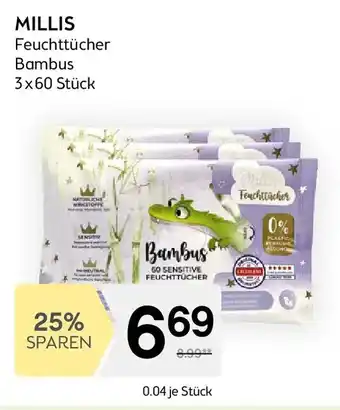 Bipa MILLIS Feuchttücher Bambus 3x60 Stück Angebot