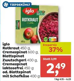 ADEG iglo Rotkraut, Cremespinat , Blattspinat Zwutschgerl , Cremespinat laktosefrei od. Blattspinat mit Schafkäse Angebot