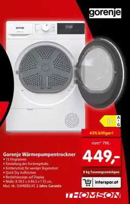 Interspar Gorenje Wärmepumpentrockner Angebot