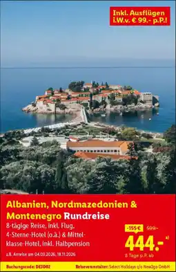 Lidl Reisen Albanien, Nordmazedonien & Montenegro Rundreise Angebot