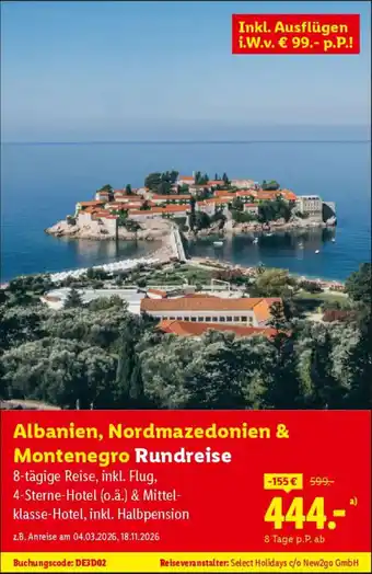 Lidl Reisen Albanien, Nordmazedonien & Montenegro Rundreise Angebot