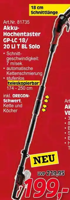 Zgonc Akku- Hochentaster GP-LC 18/ 20 Li T BL Solo Angebot