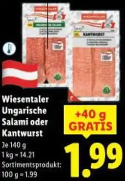 Lidl Wiesentaler Ungarische Salami oder Kantwurst Angebot