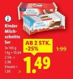 Lidl Kinder milch- schnitte 5er Angebot