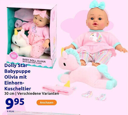 Action Dolly Star Babypuppe Olivia mit Einhorn- Kuscheltier Angebot