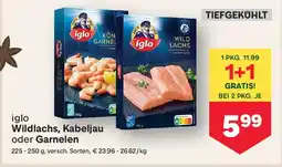 MPreis Iglo wildlachs, kabeljau oder garnelen Angebot