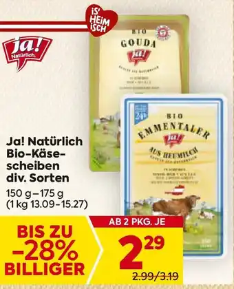 Billa Ja! Natürlich Bio-Käse- scheiben Angebot