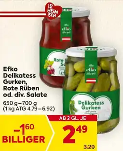 Billa Efko Delikatess Gurken Rote Rüben od. div. Salate Angebot