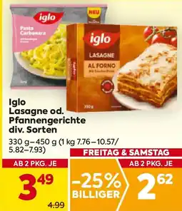 Billa Iglo Lasagne od. Pfannengerichte Angebot