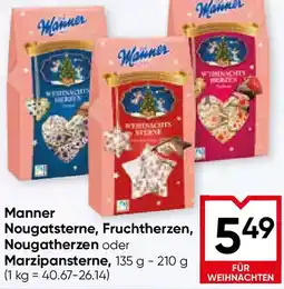 Maximarkt Manner nougatsterne, fruchtherzen, nougatherzen oder marzipansterne Angebot