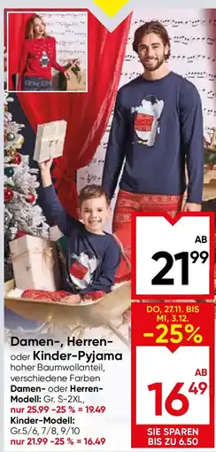 Maximarkt Damen-, Herren- oder Kinder-Pyjama Angebot